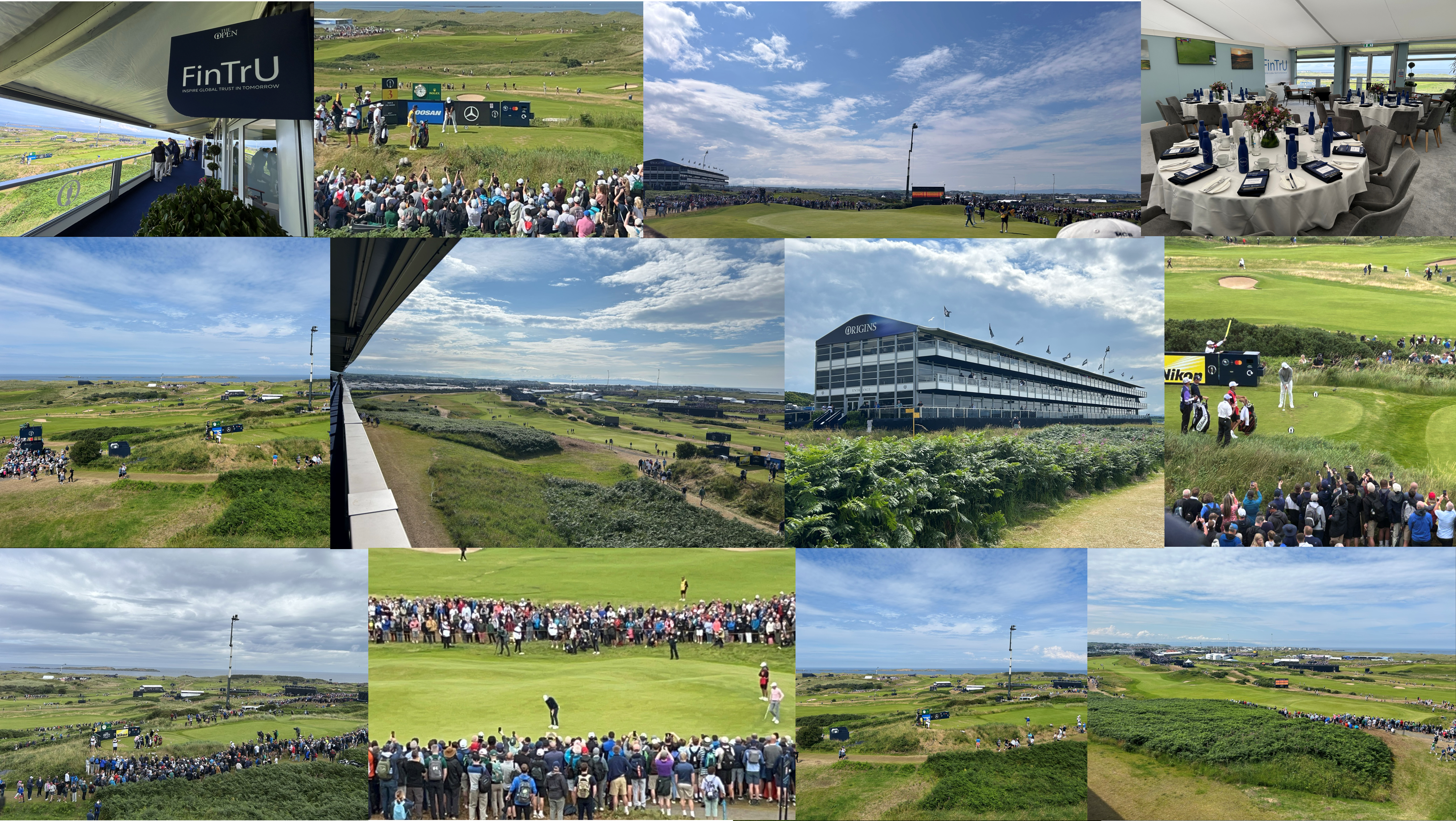 Images of the view of Royal Portrush Golf Course from the FinTrU Suite at the Open Championship 2025